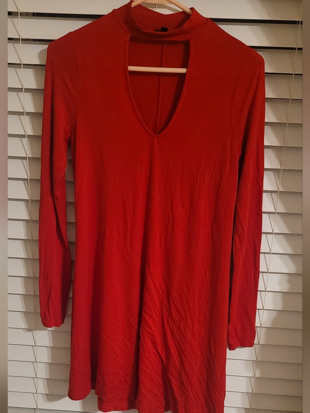 Red Long Sleeve Keyhole Dress